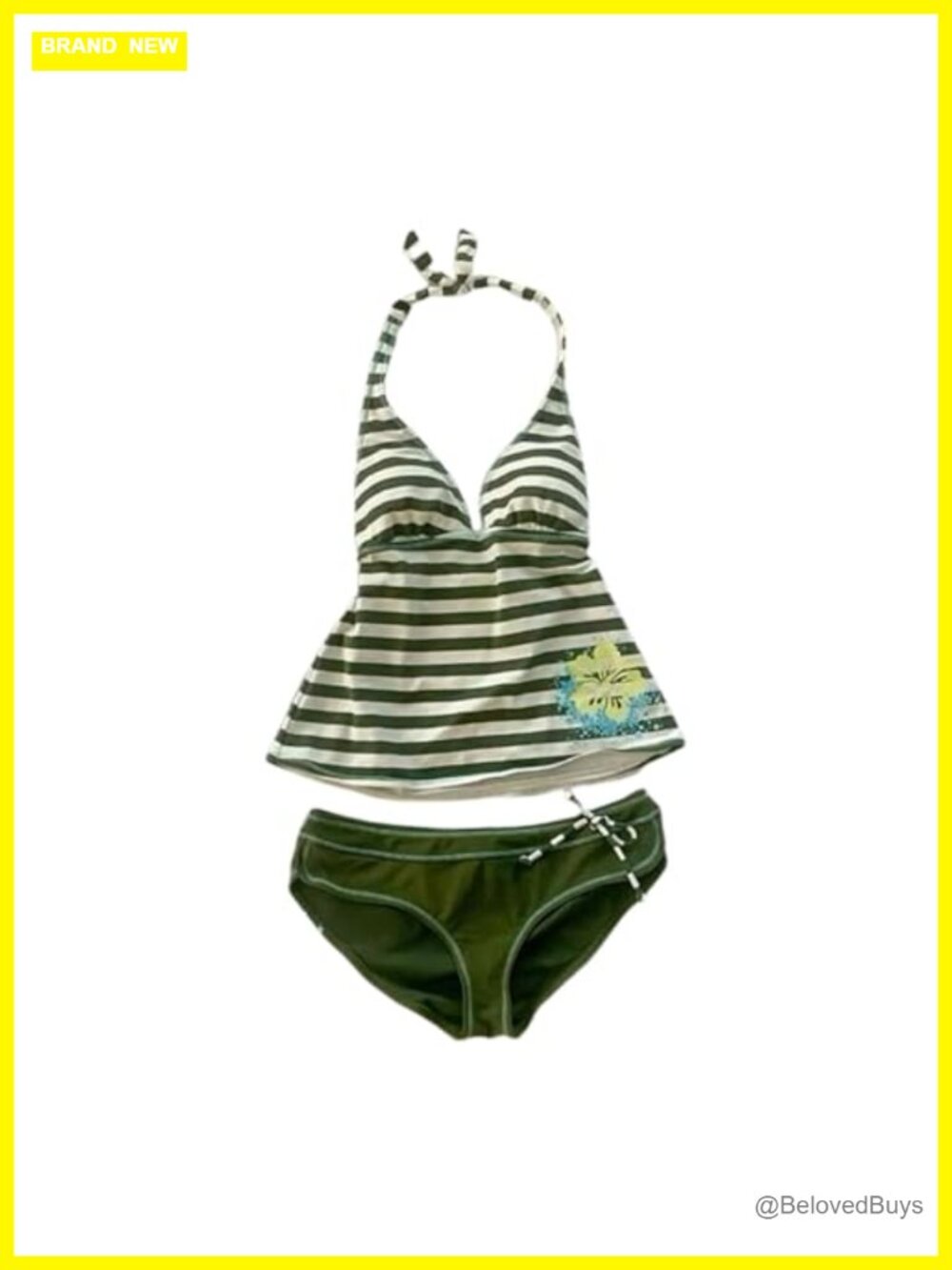 Y2K Striped Tankini Set Halter Floral Bikini Summer Beach